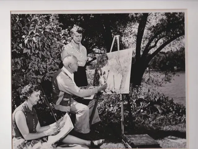 Black and white photo from the south bend tribune which features the Hartig-Zimmerman family who were professional painters. 