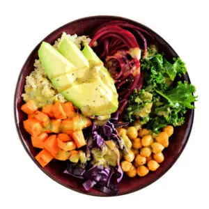 A photo of a colorful, vegan-friendly salad